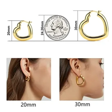 Gold Heart Hoop Earrings Lightweight Hypoallergenic Chic Design