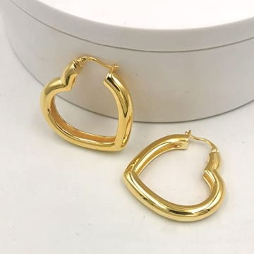 Gold Heart Hoop Earrings Lightweight Hypoallergenic Chic Design