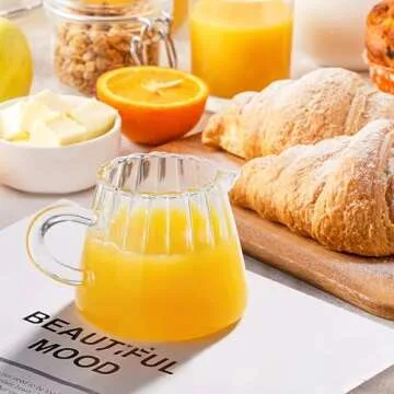 Loscarol 2 Pcs Small Creamer Pitcher, Elegant Wave Shaped Glass Creamer Jug, Milk Frothing Pitcher for Coffee, Tea and More