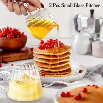 Loscarol 2 Pcs Small Creamer Pitcher, Elegant Wave Shaped Glass Creamer Jug, Milk Frothing Pitcher for Coffee, Tea and More