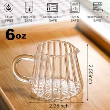 Loscarol 2 Pcs Small Creamer Pitcher, Elegant Wave Shaped Glass Creamer Jug, Milk Frothing Pitcher for Coffee, Tea and More