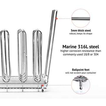 LIPAVI Sous Vide Rack - Model L15 - Adjustable, Collapsible, Ensures even warming - 316L Stainless S...
