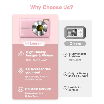 Lecran Kids FHD 1080P Camera, 44MP, Compact Gift