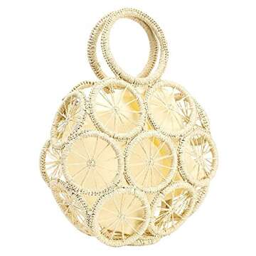 Retro Handwoven Rattan Tote Bag for Women Summer Beach Natural Straw Bag Round Ring Handle Handbags