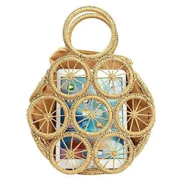 Retro Handwoven Rattan Tote Bag for Women Summer Beach Natural Straw Bag Round Ring Handle Handbags