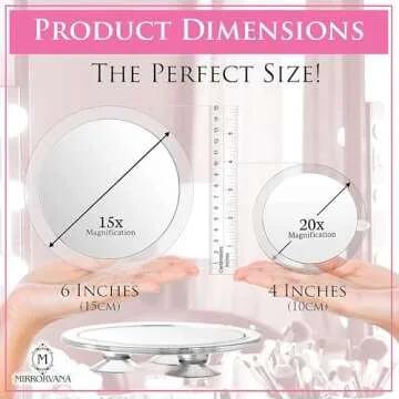 MIRRORVANA 20X & 15X Magnifying Mirror Set with 3 Suction Cups Each - Compact & Travel Ready Mirror for Makeup - Sizes: 6" and 4" Wide