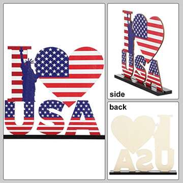 Independence Day Table Decoration Patriotic Wooden Table Centerpiece 4th of July Table Signs American Letters Ornament Patriotic Plaque for Memorial Day Dinner Room Decoration, 4 Pieces