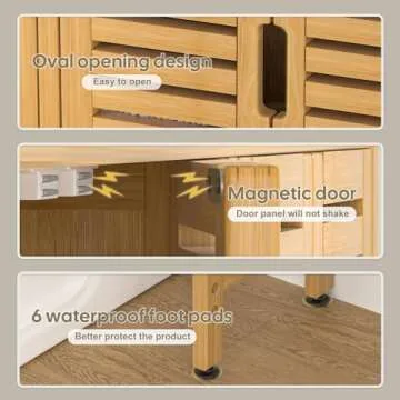 Cozivolife Over The Toilet Storage Cabinet with Paper Holder Stand,Bamboo Bathroom Organizer Shelf with Four Door and Waterproof Feet Pad,Space Saver Rack with Anti-Tip Design (Natural)