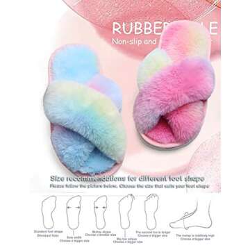 LightFun Girl's Fuzzy Fluffy Furry Slippers Fur Flip Flop Open Toe kids Slippers Cross Band Shoes Slides for Girls House Home Indoor Outdoor (Colorful, 11-12)
