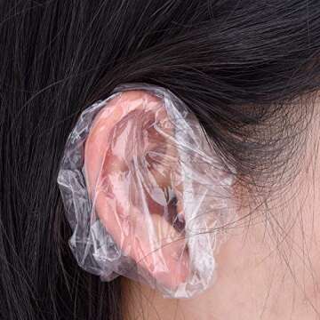 Outus 100 Pack Clear Disposable Ear Protectors Waterproof Ear Covers for Hair Dye, Shower, Bathing
