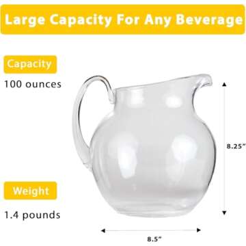 Lily's Home Shatterproof Plastic Pitcher, the Large Capacity Makes it Excellent for Parties, Both Indoor and Outdoor, Clear, (100 Ounces)