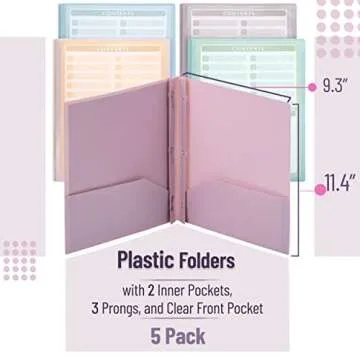 Mr. Pen Plastic Folders with Clear Front Pocket - 5 Pack in Pastel Colors for Every Need