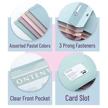 Mr. Pen Plastic Folders with Clear Pocket - 5 Pack Pastel
