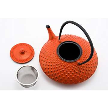 Hinomaru Collection Artisan Workshop Red Dotted Hobnail Japanese Tetsubin Tea Kettle Cast Iron Teapot with Stainless Steel Infuser 40 oz