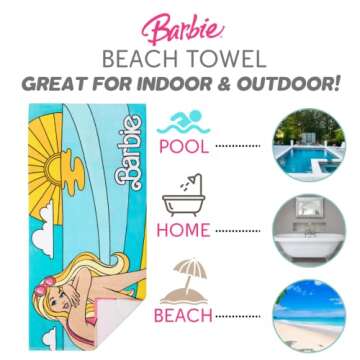 Barbie Super Soft Cotton Bath/Pool/Beach Towel, 58in x 28in - Official Barbie