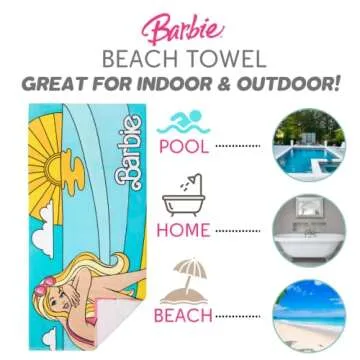 Barbie Super Soft Cotton Bath/Pool/Beach Towel, 58in x 28in - Official Barbie
