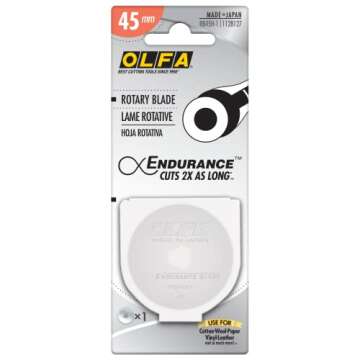 OLFA 45mm Rotary Cutter Replacement Blade, 1 Blade (RB45H-1) - Tungsten Steel Endurance® Circular Rotary Fabric Cutter Blade for Quilting, Sewing, and Crafts, Fits Most 45mm Rotary Cutters