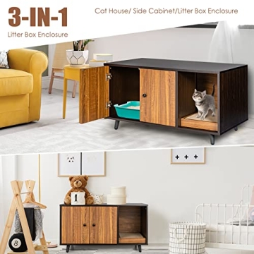 Stylish Tangkula Cat Litter Box Enclosure for Large Cats