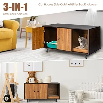 Stylish Tangkula Cat Litter Box Enclosure for Large Cats
