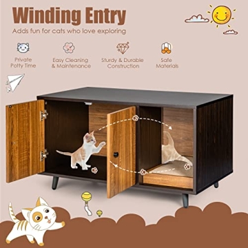Stylish Tangkula Cat Litter Box Enclosure for Large Cats