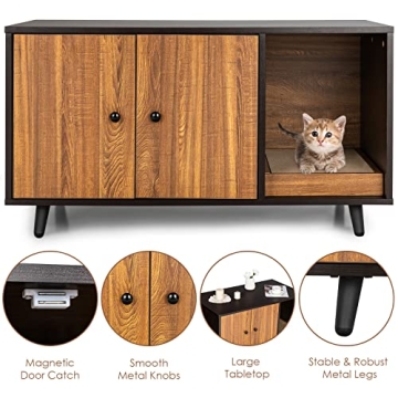 Stylish Tangkula Cat Litter Box Enclosure for Large Cats