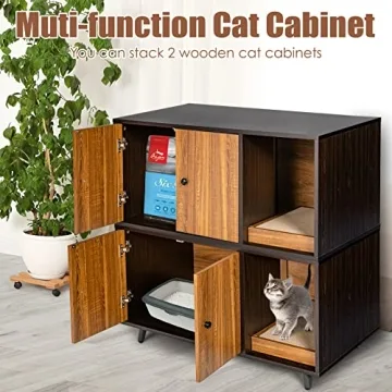 Stylish Tangkula Cat Litter Box Enclosure for Large Cats