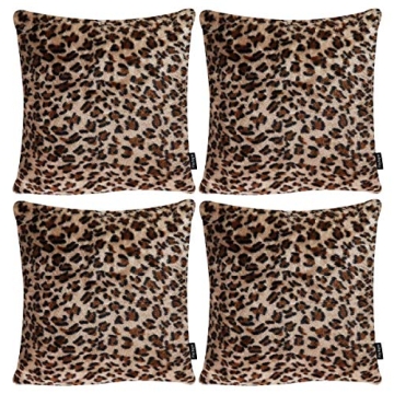 Faylapa 4 Pack Soft Plush Leopard Print Pillow Covers,Animal Theme Print Faux Fur Decorative Throw P...