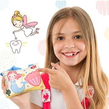 Qunclay Tooth Fairy Pillow with Pocket Kids Keepsake Pouch Tooth Fairy Gifts for Girl and Boy, 3.9 x 5.9 Inches(Lovely Style)