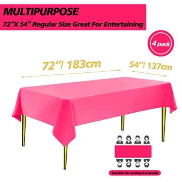 Hot Pink Plastic Table Cloth 4 Pack Disposable Plastic Table Cloth Party Table Cover Girls Party Tab...