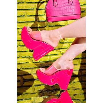 Cape Robbin Pinkki Square Toe Clear Strap Platform Heels for Women - Pink Size 9