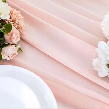 Beige Chiffon Table Runner: 27 x 120 Inches Long Romantic Rustic Wedding Runner 10 Ft Sheer Bridal Party Decorations Baby Shower Table Decor, 1 Pack