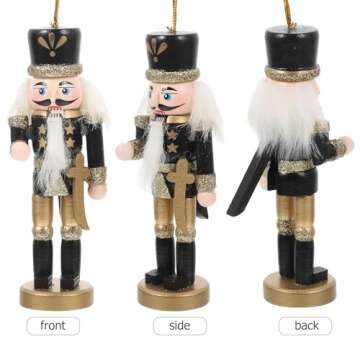NOLITOY 4pcs Christmas Nutcracker Ornament Wooden Nutcracker Figures Walnut Soldier Xmas Puppet Desk Art Decorations for Xmas Party Table Decor Black Gold