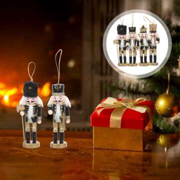 NOLITOY 4pcs Christmas Nutcracker Ornament Wooden Nutcracker Figures Walnut Soldier Xmas Puppet Desk Art Decorations for Xmas Party Table Decor Black Gold