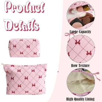 LYDZTION 2PCS Cute Corduroy Makeup Bag for Women, Small Makeup Bag Set Travel Toiletry Bag Coquette ...