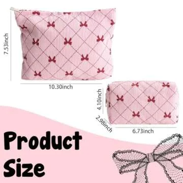 LYDZTION 2PCS Cute Corduroy Makeup Bag for Women, Small Makeup Bag Set Travel Toiletry Bag Coquette Cosmetic Bag Bow Makeup Bag Portable Versatile Zipper Pouch-Pink