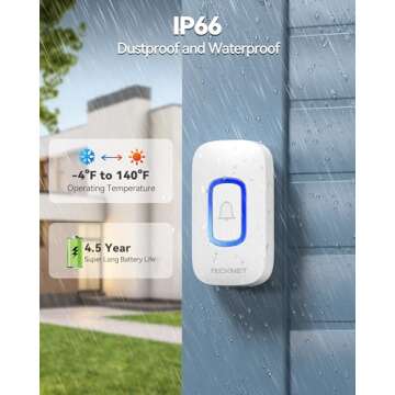 TECKNET Wireless Doorbell with RGB Lighting & 1300ft Range
