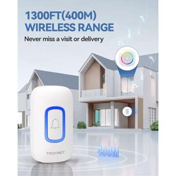 TECKNET Wireless Doorbell with RGB Lighting & 1300ft Range