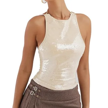 BAIMORE Women's Sexy Sequin Halter Neck Tank Top for Summer Elegance