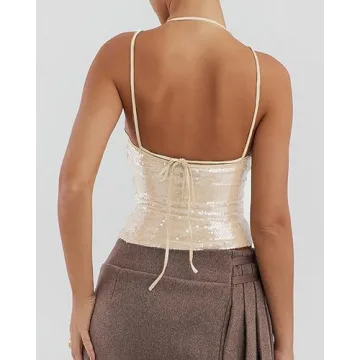 Stylish BAIMORE Women's Halter Neck Glitter Tank Top