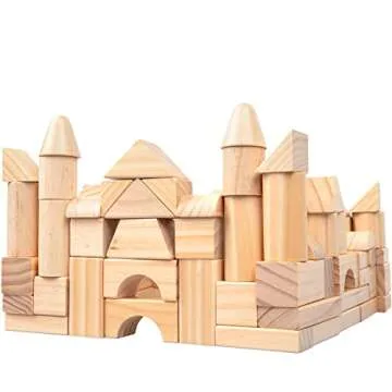 Wooden Blocks Set 100% Real Wood for Kids - 100 Pc