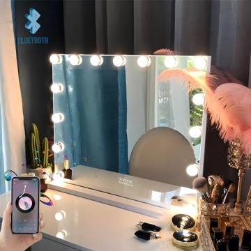 FENCHILIN Vanity Mirror with Lights and Bluetooth Speaker 22.8"x 18.1" Makeup Mirror Lighted Hollywo...