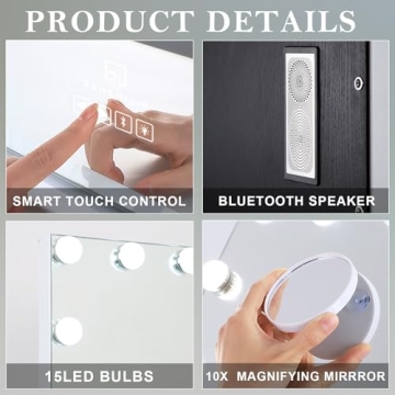 FENCHILIN Vanity Mirror with Bluetooth and LED Lights