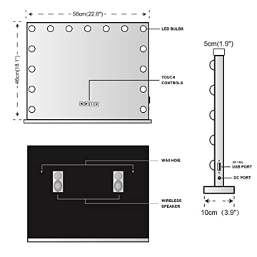 FENCHILIN Vanity Mirror with Bluetooth and LED Lights