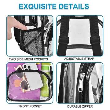Busiuw Clear Backpack for Stadium Events Clear Backpack 12x12x6 with Front Pocket for Concert Sport Fashion Women Backpack Events Work Travel