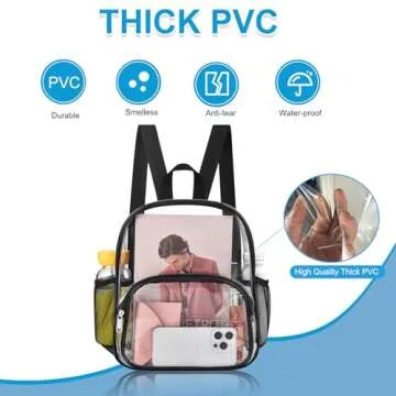 Busiuw Clear Backpack for Stadium Events Clear Backpack 12x12x6 with Front Pocket for Concert Sport Fashion Women Backpack Events Work Travel