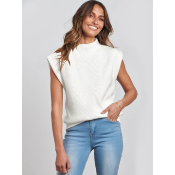 Caracilia Women's Stylish Sleeveless Sweater Vest in White