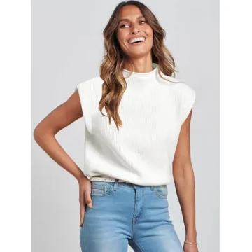 Caracilia Women's Stylish Sleeveless Sweater Vest in White