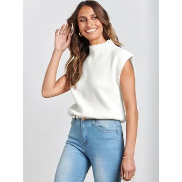 Caracilia Women's Stylish Sleeveless Sweater Vest in White