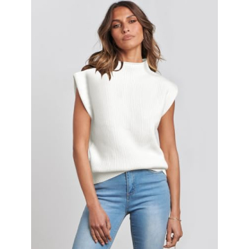 Caracilia Women's Stylish Sleeveless Sweater Vest in White