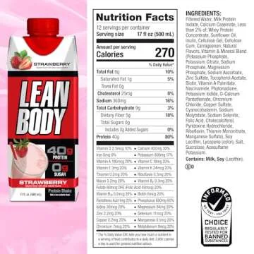 Labrada Lean Body Ready-to-Drink Strawberry Protein Shake, 40g Protein, Whey Blend, 0 Sugar, Gluten Free, 22 Vitamins & Minerals, 17 Ounce (Recyclable Carton & Lid - Pack of 12) LABRADA